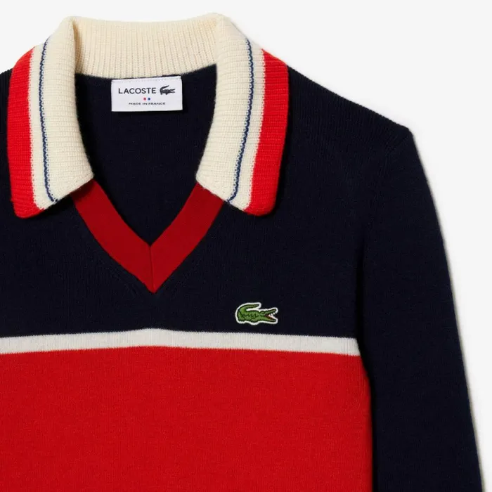 Sweaters and Sweatshirts Women Lacoste Women039s Made In France Contrast Polo Neck Sweater Navy Blue Orange White Npi