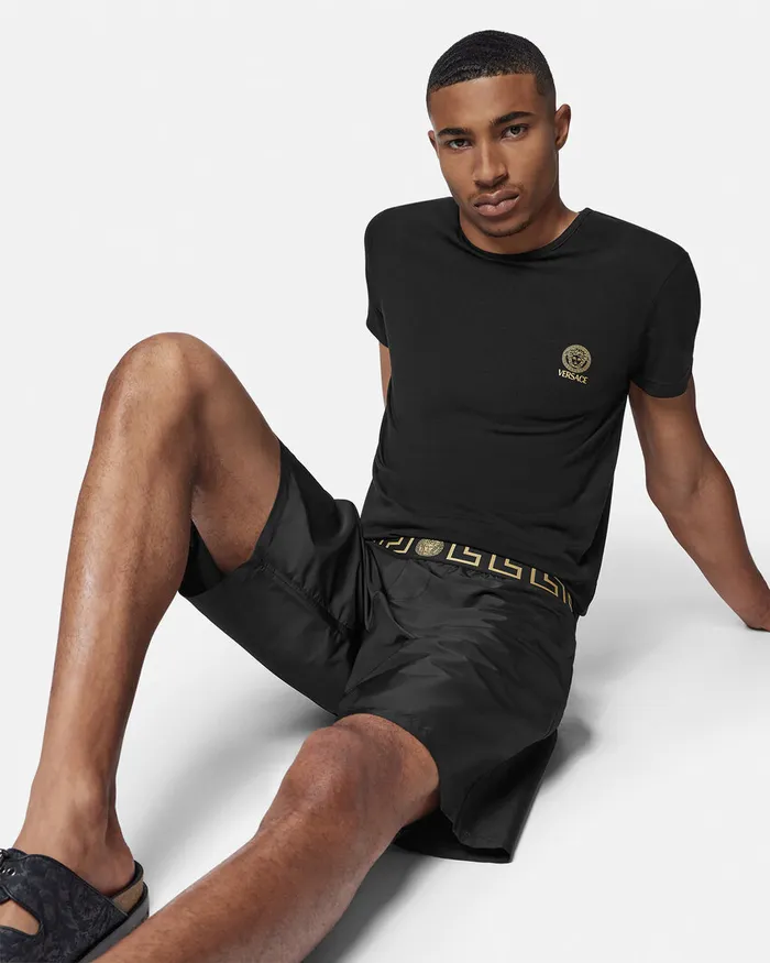Swimwear Men Versace Greca Border Mid Boardshorts Black