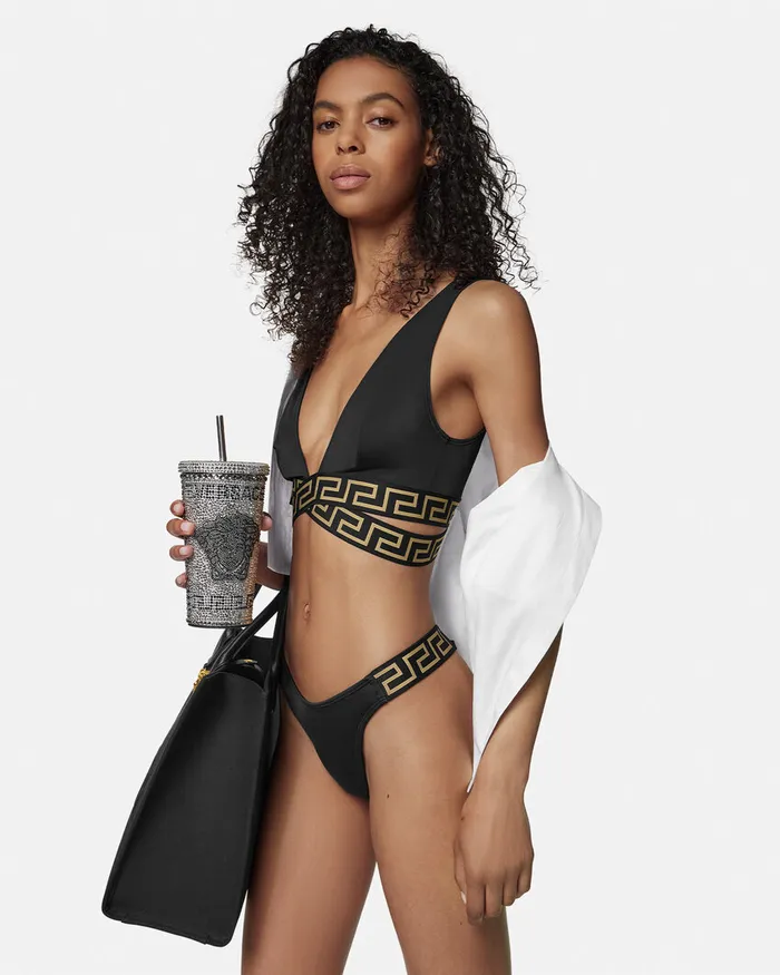 Swimwear Women Versace Greca Border Bikini Bottoms Black