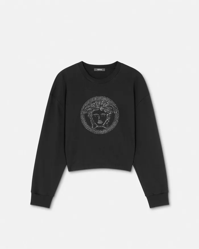 TShirts and Sweatshirts Women Versace Embellished Medusa Sweatshirt Black