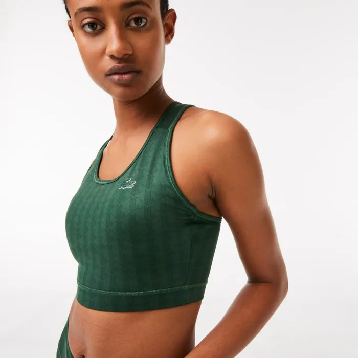 TShirts and Tops Women Lacoste Women039s SPORT Printed Sports Bra Green D1r
