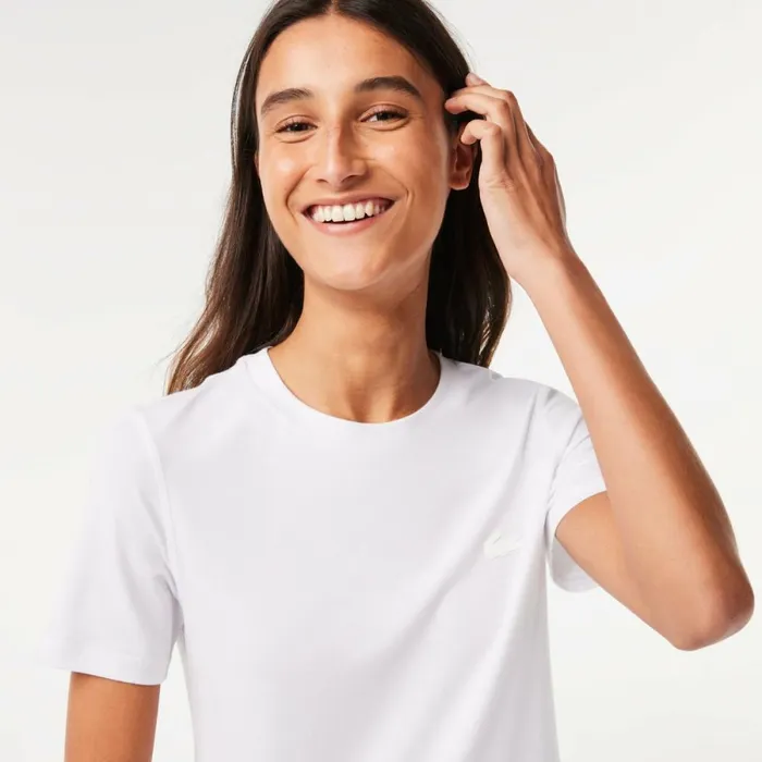 TShirts and Tops Women Lacoste Womens Crew Neck Cotton Blend TShirt White 001