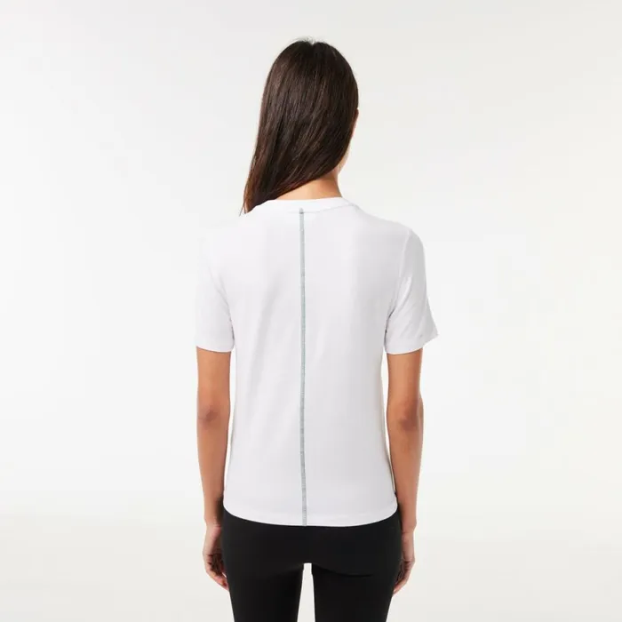 TShirts and Tops Women Lacoste Womens Crew Neck Cotton Blend TShirt White 001