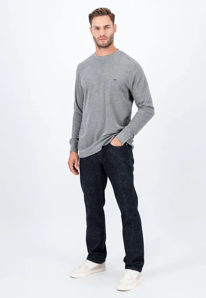 Tshirts Men FYNCHHATTON Longsleeved Shirt Made Of Cotton Mix With A Circular Neckline Medium Graynavyrust