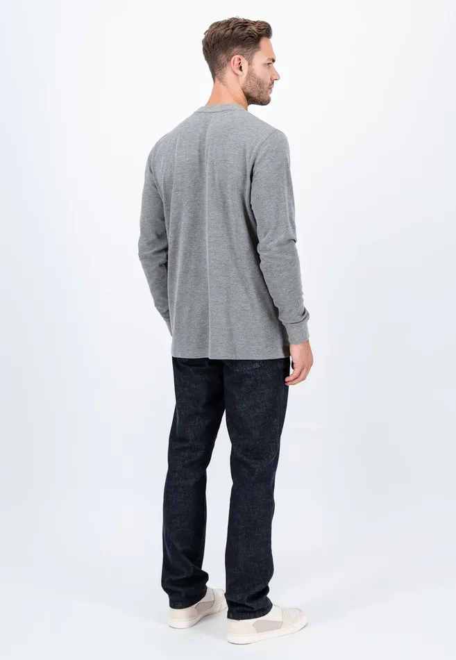 Tshirts Men FYNCHHATTON Longsleeved Shirt Made Of Cotton Mix With A Circular Neckline Medium Graynavyrust