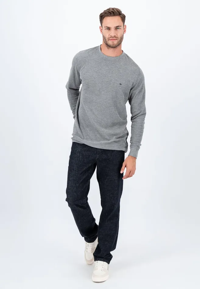 Tshirts Men FYNCHHATTON Longsleeved Shirt Made Of Cotton Mix With A Circular Neckline Medium Graynavyrust