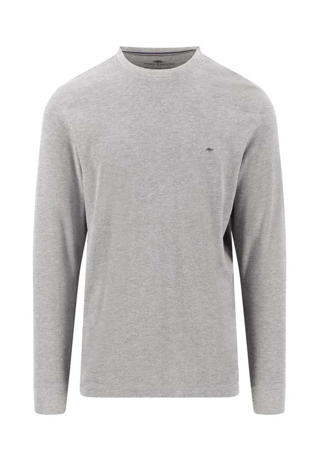 Tshirts Men FYNCHHATTON Longsleeved Shirt Made Of Cotton Mix With A Circular Neckline Medium Graynavyrust