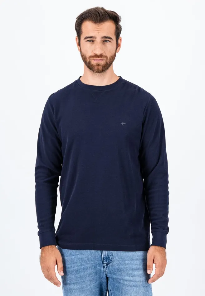 Tshirts Men FYNCHHATTON Longsleeved Shirt Made Of Cotton Mix With A Circular Neckline Medium Graynavyrust