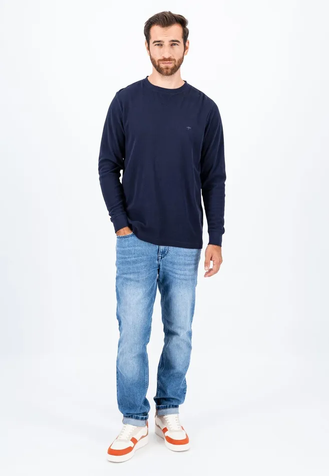 Tshirts Men FYNCHHATTON Longsleeved Shirt Made Of Cotton Mix With A Circular Neckline Medium Graynavyrust