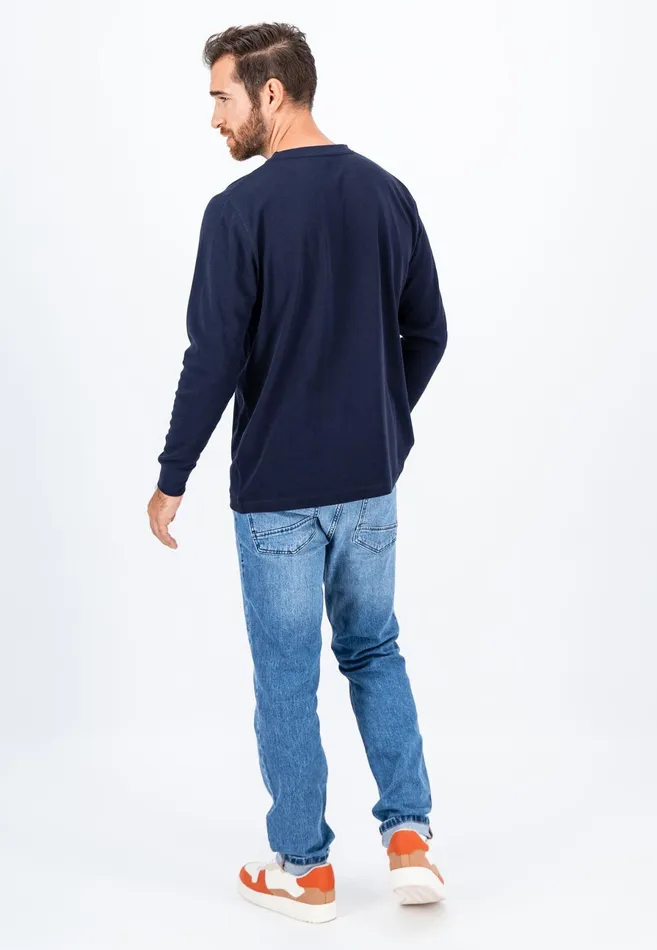 Tshirts Men FYNCHHATTON Longsleeved Shirt Made Of Cotton Mix With A Circular Neckline Medium Graynavyrust