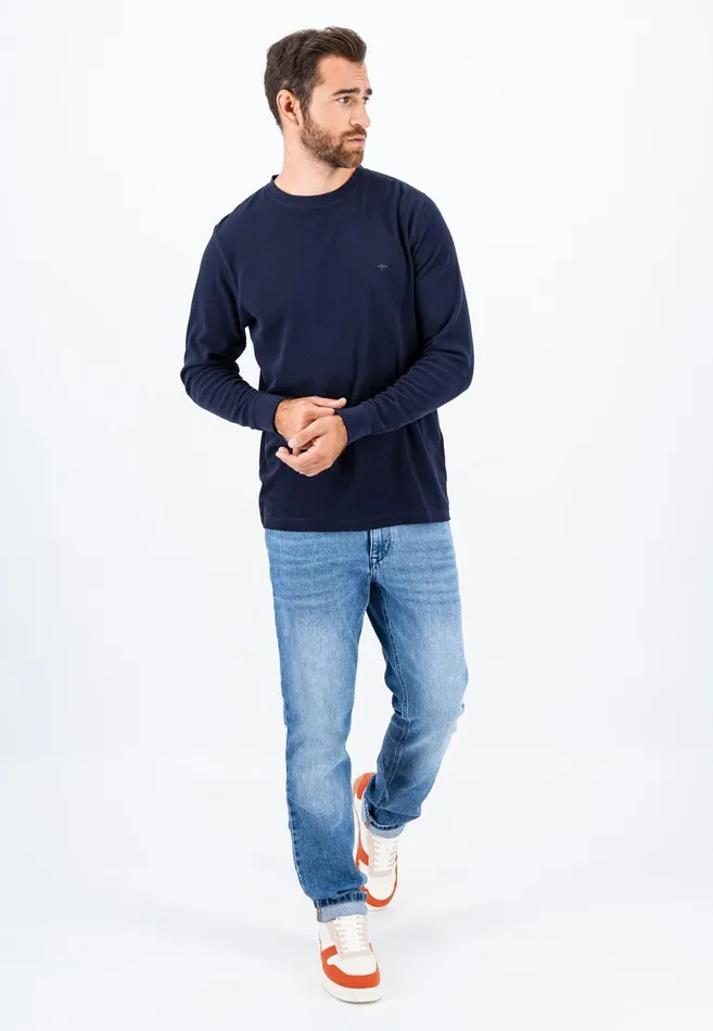Tshirts Men FYNCHHATTON Longsleeved Shirt Made Of Cotton Mix With A Circular Neckline Medium Graynavyrust