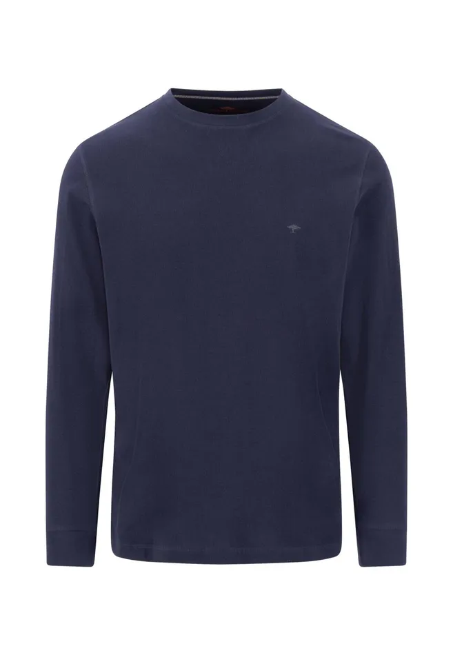 Tshirts Men FYNCHHATTON Longsleeved Shirt Made Of Cotton Mix With A Circular Neckline Medium Graynavyrust