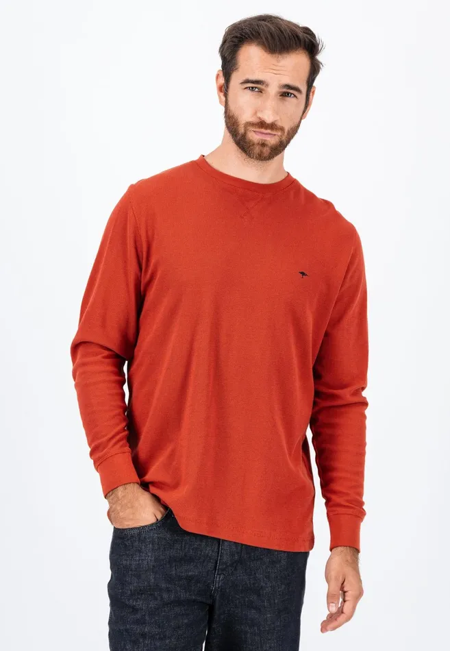 Tshirts Men FYNCHHATTON Longsleeved Shirt Made Of Cotton Mix With A Circular Neckline Medium Graynavyrust