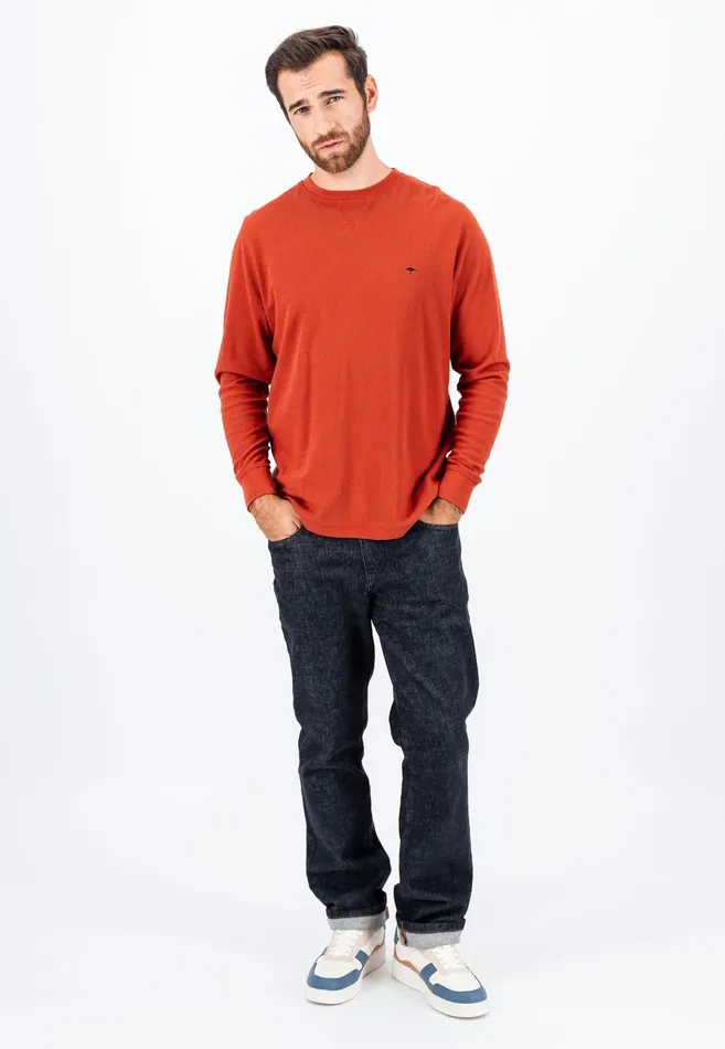 Tshirts Men FYNCHHATTON Longsleeved Shirt Made Of Cotton Mix With A Circular Neckline Medium Graynavyrust