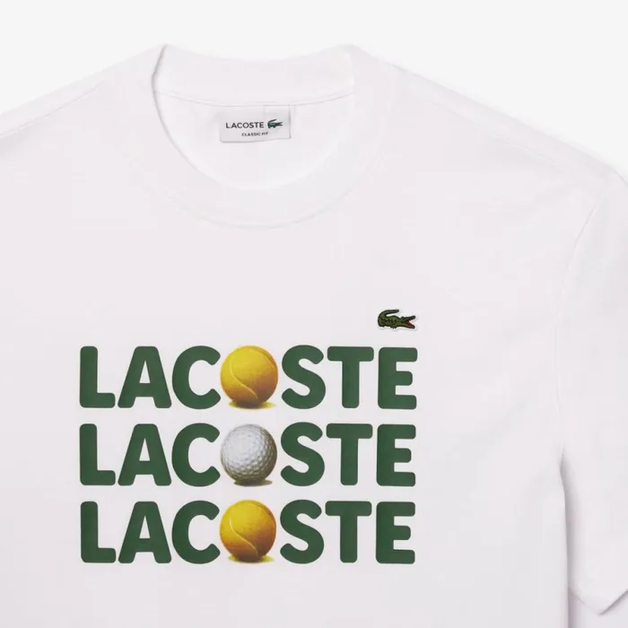 TShirts Men Lacoste Men039s Heavy Cotton Tennis Ball Print TShirt White 001