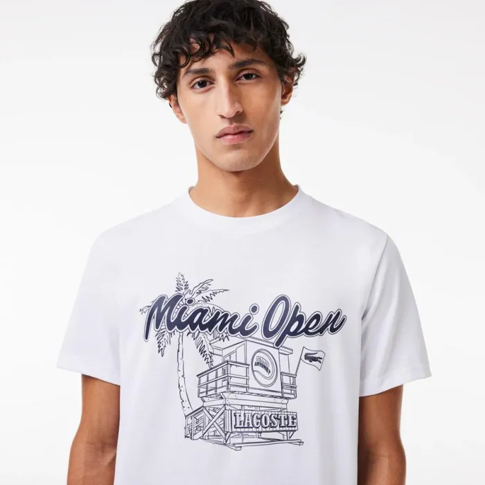 TShirts Men Lacoste Men039s Miami Open Edition UltraDry Tennis TShirt White 001