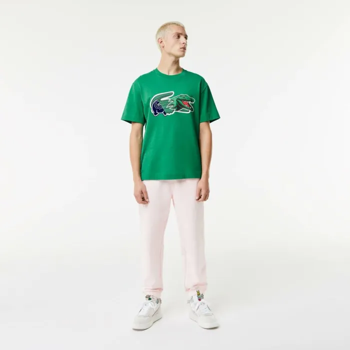 TShirts Men Lacoste Men039s Relaxed Fit Oversized Crocodile TShirt Green Ldm