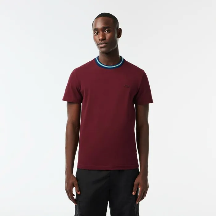 TShirts Men Lacoste Men039s Stripe Collar Stretch Piqu TShirt Bordeaux Yup