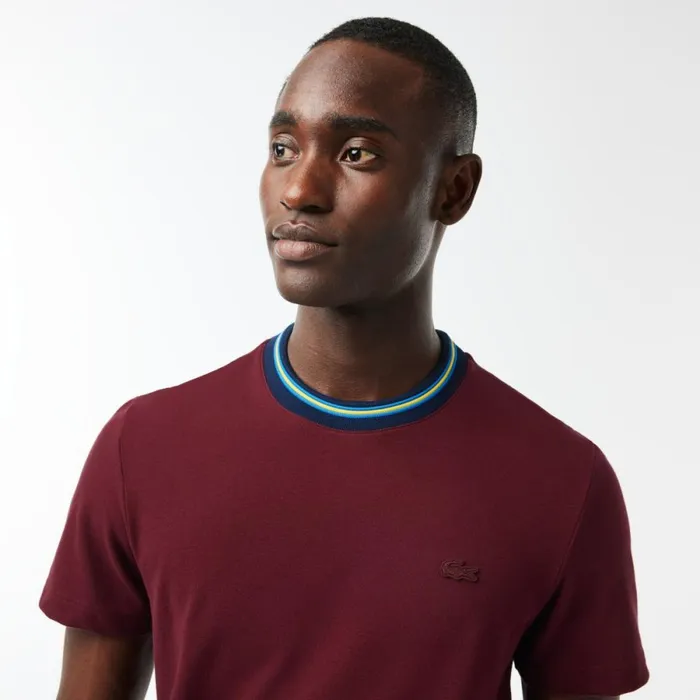 TShirts Men Lacoste Men039s Stripe Collar Stretch Piqu TShirt Bordeaux Yup