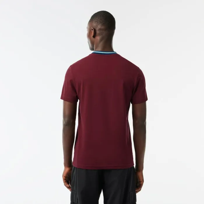 TShirts Men Lacoste Men039s Stripe Collar Stretch Piqu TShirt Bordeaux Yup