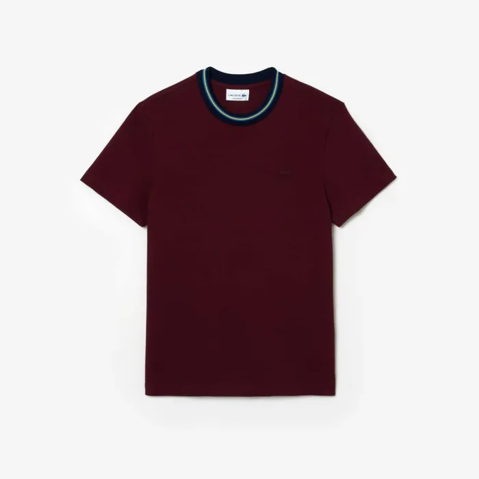 TShirts Men Lacoste Men039s Stripe Collar Stretch Piqu TShirt Bordeaux Yup
