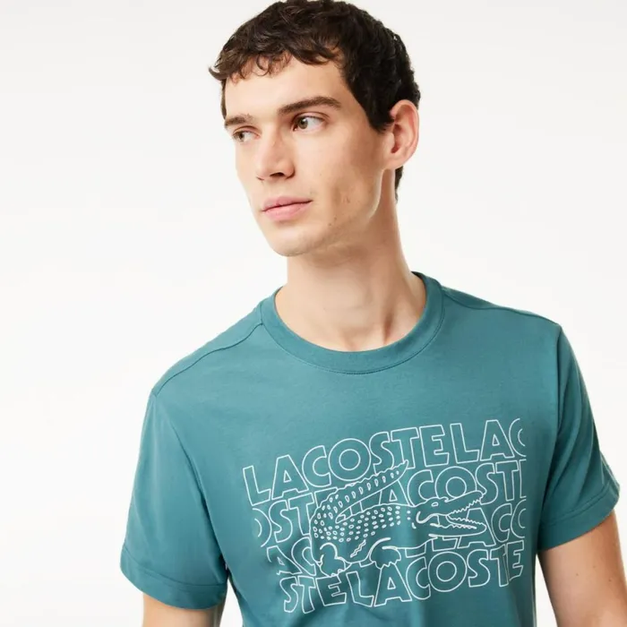 TShirts Men Lacoste Men039s UltraDry Printed Sport TShirt Hydro Blue Iy4