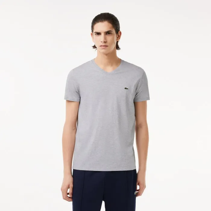 TShirts Men Lacoste Men039s VNeck Pima Cotton Jersey TShirt Grey Chine Cca
