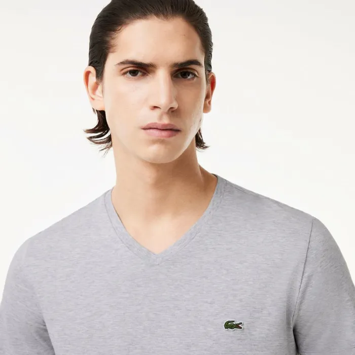 TShirts Men Lacoste Men039s VNeck Pima Cotton Jersey TShirt Grey Chine Cca