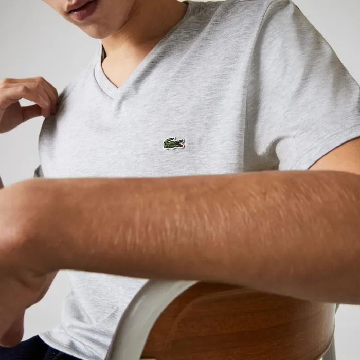 TShirts Men Lacoste Men039s VNeck Pima Cotton Jersey TShirt Grey Chine Cca