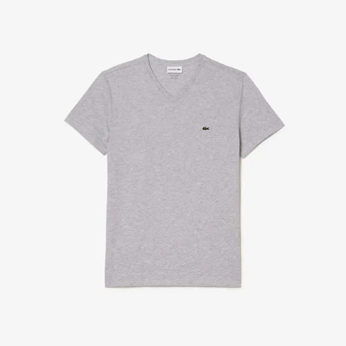 TShirts Men Lacoste Men039s VNeck Pima Cotton Jersey TShirt Grey Chine Cca