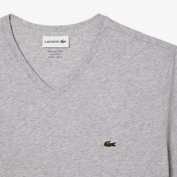 TShirts Men Lacoste Men039s VNeck Pima Cotton Jersey TShirt Grey Chine Cca