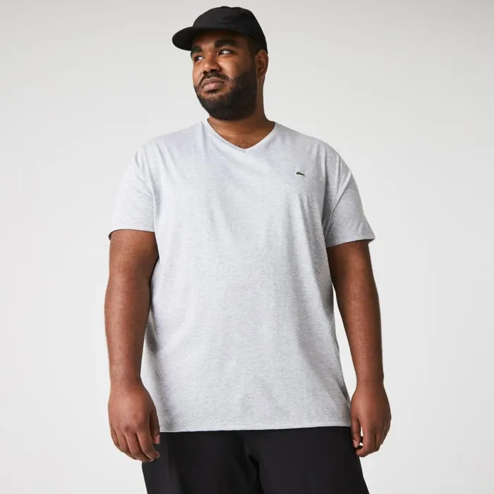 TShirts Men Lacoste Men039s VNeck Pima Cotton Jersey TShirt Grey Chine Cca