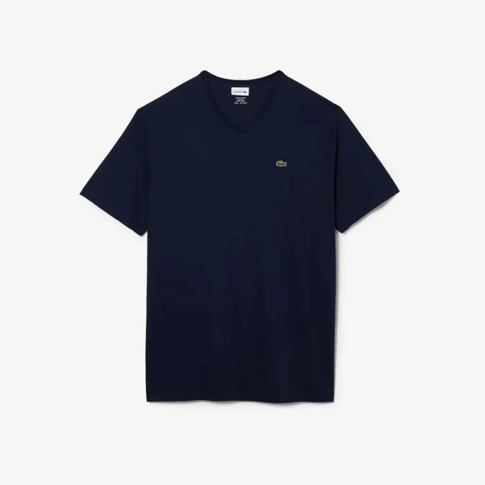 TShirts Men Lacoste Mens Tall Fit Ribbed VNeck Cotton TShirt Navy Blue 166