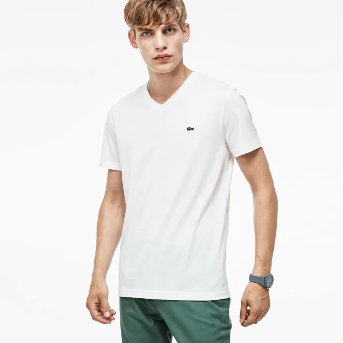 TShirts Men Lacoste VNeck TShirt In Pima Cotton White 001