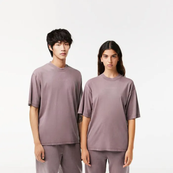 TShirts MenWomen Lacoste Unisex Loose Fit Cotton Jersey TShirt Purple Ryi