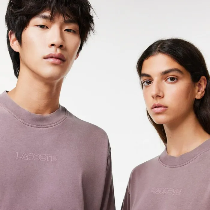 TShirts MenWomen Lacoste Unisex Loose Fit Cotton Jersey TShirt Purple Ryi