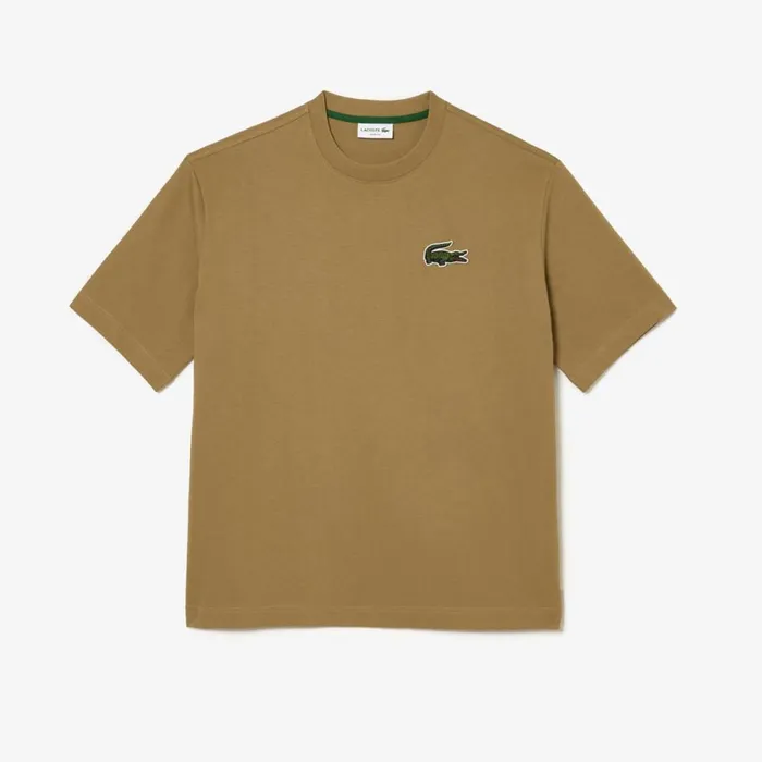 TShirts MenWomen Lacoste Unisex Loose Fit Large Croc Organic Heavy Cotton TShirt Brown Six