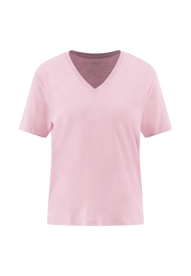 Tshirts Women FYNCHHATTON Shortsleeved Tshirt In Plain Colors With A Vneck Whitesandsummer Redfresh Roseocean Violetlight Blueblack