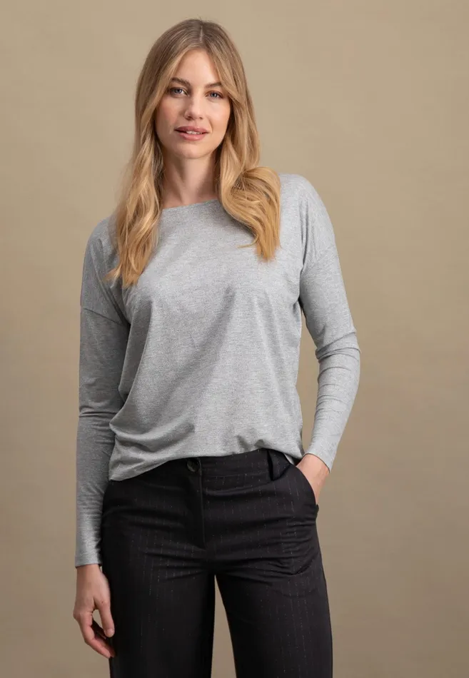 Tshirts Women FYNCHHATTON Viscose Longsleeved Shirt With Lurex Threads Warm Graysilver Gray