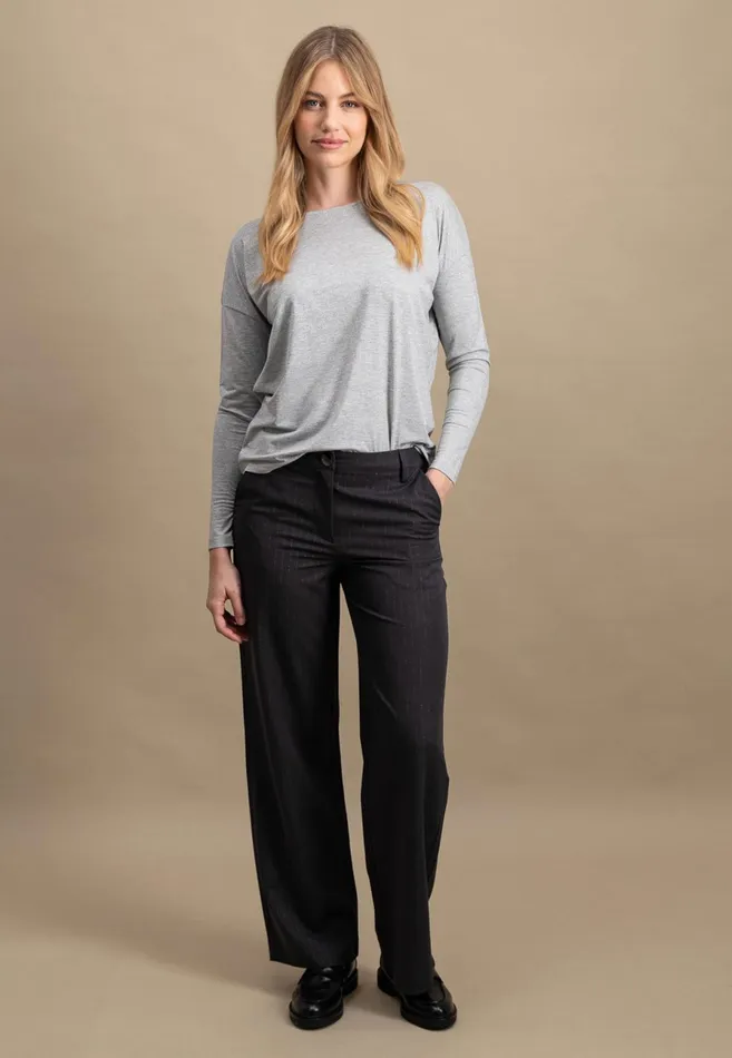 Tshirts Women FYNCHHATTON Viscose Longsleeved Shirt With Lurex Threads Warm Graysilver Gray