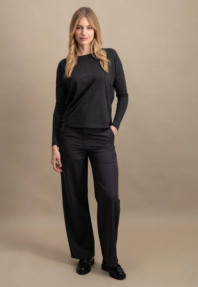 Tshirts Women FYNCHHATTON Viscose Longsleeved Shirt With Lurex Threads Warm Graysilver Gray