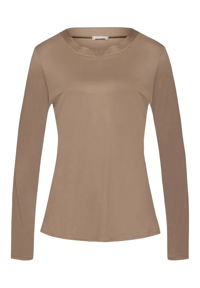 TENCEL And Silk Trim Relaxed Top Taupe Women HANRO Pajama Tops