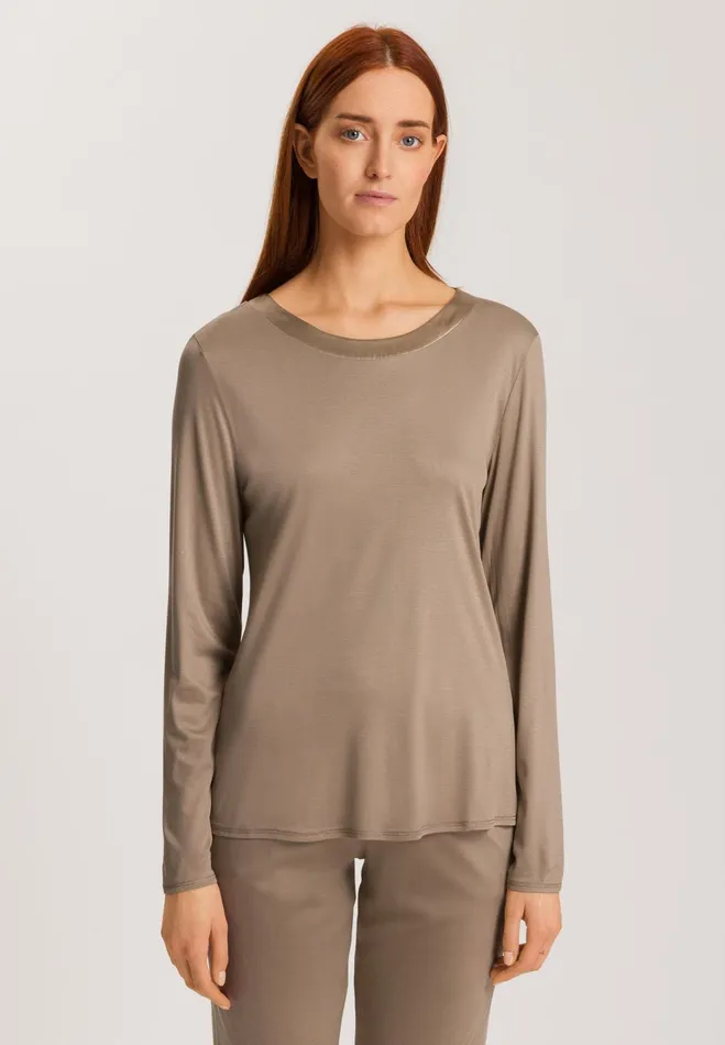 TENCEL And Silk Trim Relaxed Top Taupe Women HANRO Pajama Tops