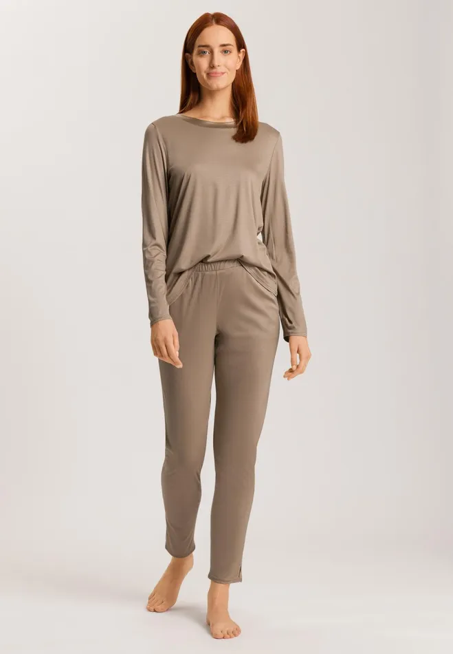 TENCEL And Silk Trim Relaxed Top Taupe Women HANRO Pajama Tops