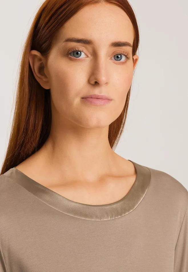 TENCEL And Silk Trim Relaxed Top Taupe Women HANRO Pajama Tops