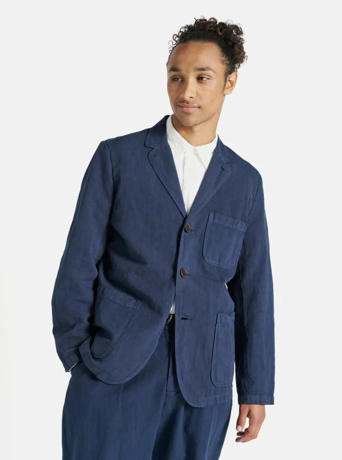 Three Button Jacket In Navy Linen Slub Weave Men Universal Works Jackets
