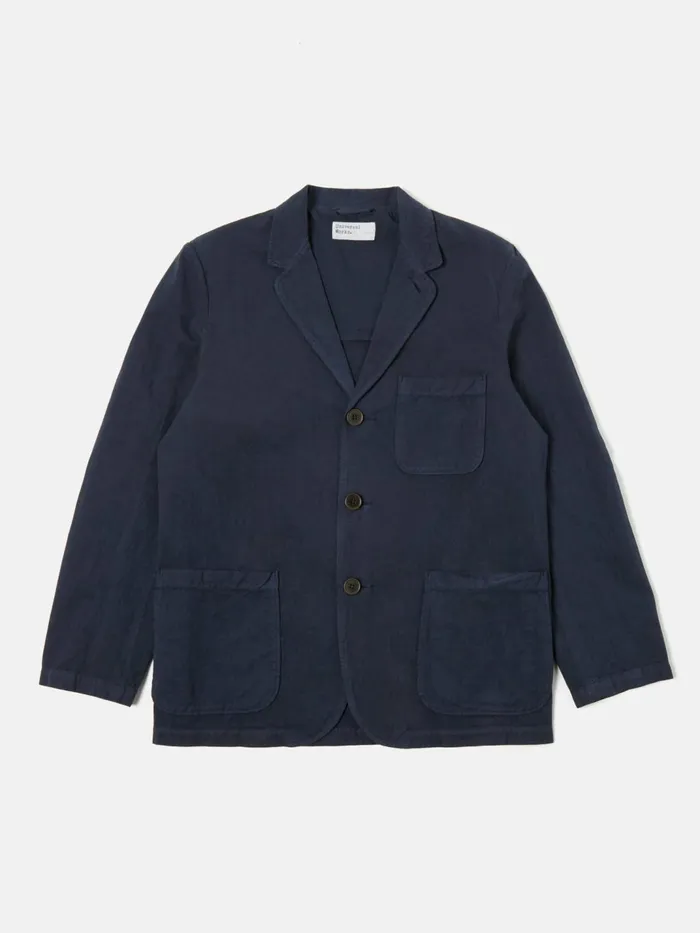 Three Button Jacket In Navy Linen Slub Weave Men Universal Works Jackets