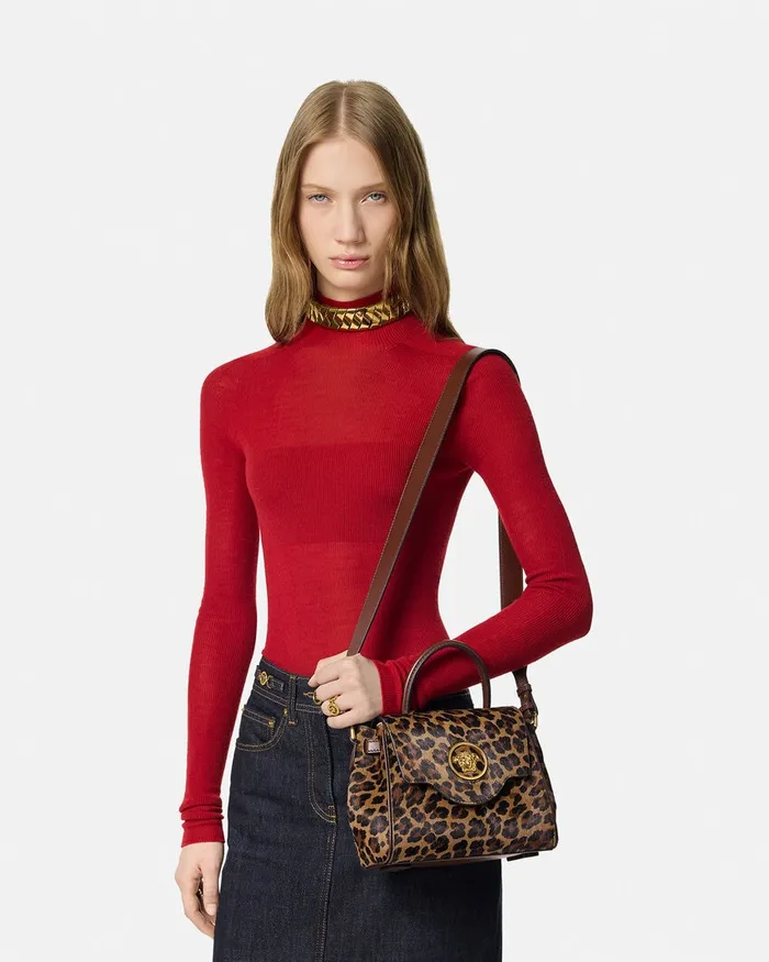 Top Handle Women Versace Leopard La Medusa Small Handbag Animalier