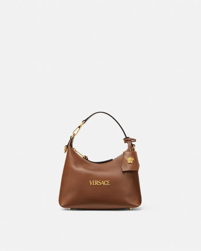 Top Handle Women Versace Tag Hobo Handbag Brown