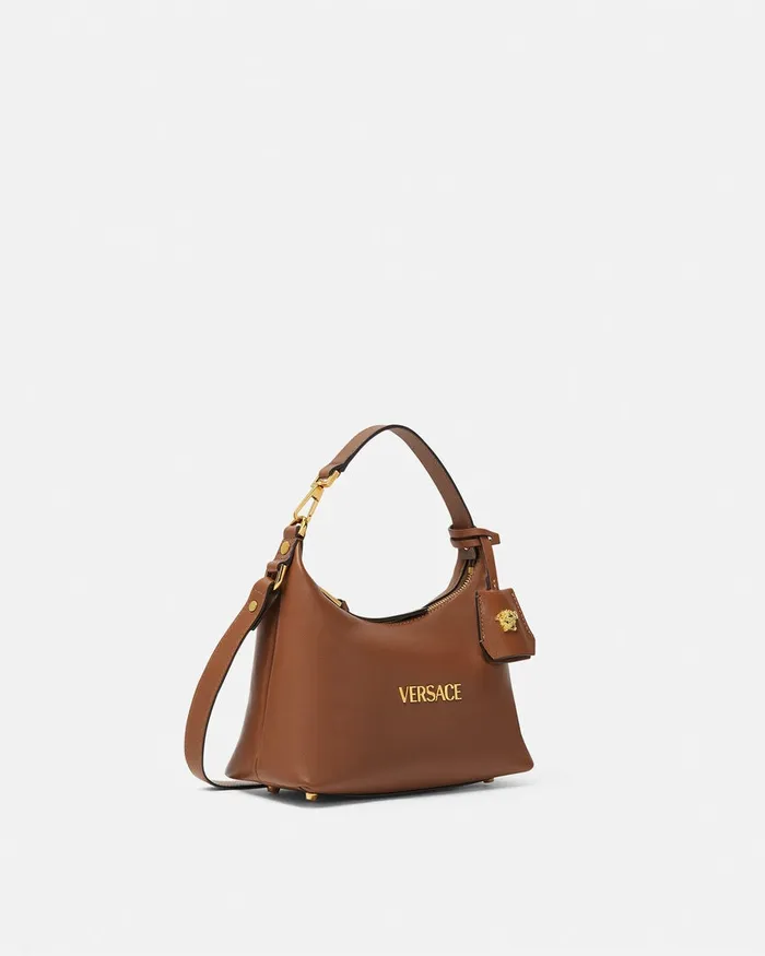 Top Handle Women Versace Tag Hobo Handbag Brown